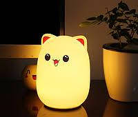 Детский силиконовый ночник светильник в виде кошки с розовыми ушками Cutte bear MJ-010, белый