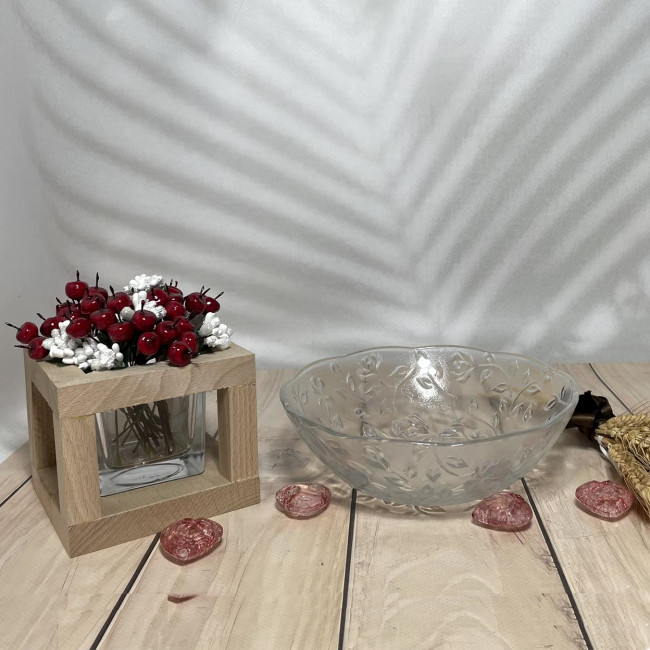 Скляна салатниця-фруктівниця Helios Leafs 165 мм (LE-7B), фото 1