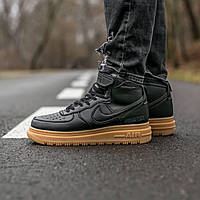 Мужские кроссовки Nike Air Force Mid Gore-Tex Black Brown (чёрные с коричневым) высокие деми кеды I1478