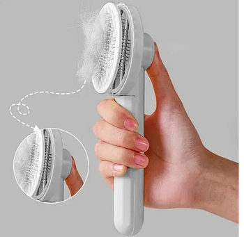 Фурмінатор для собак і котів — пуходерка масажна сіра, гребінець з кнопкою, білий (KG-9650)