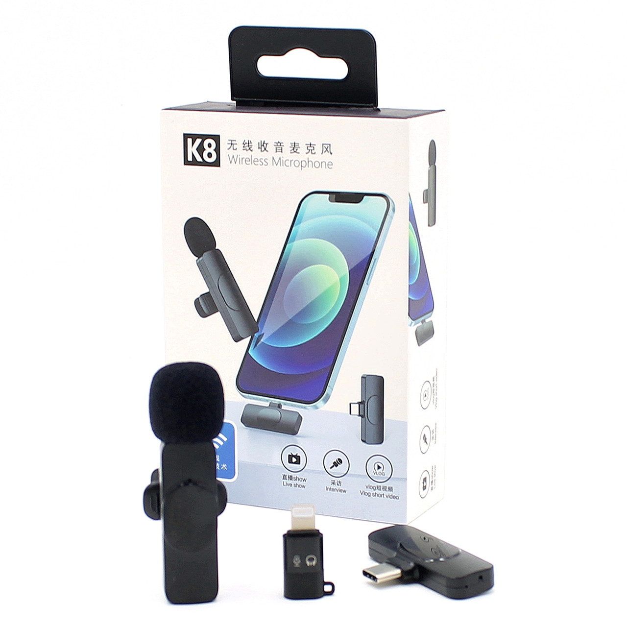 Бездротовий петличний мікрофон для смартфона Iphone та Android Бездротовий мікрофон петличка для блогера K8
