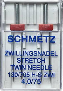 Голка подвійна для стрейчу Schmetz №4/75 (Дві подвійні голки у пластині)