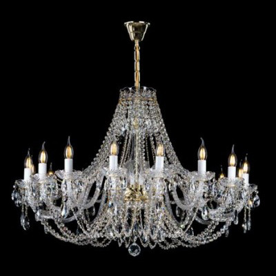 Люстра кришталева класична 16 ламп Е14 золото прозорі підвіски 98,5х59 см