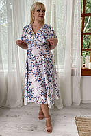 Батальное нарядное женское летнее платье с цветами большого размера
