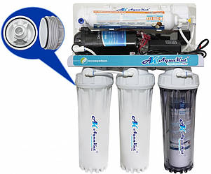 Осмос AquaKut з помпою 75G RO-5 U01 (1 ступінь прозора колба, Filmtek, автопромивання, подвійні ущільнення)