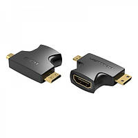 Адаптер 2 в 1 Vention MicroHDMI-MiniHDMI-HDMI (4K 30Hz MiniHDMI) (1080p 60Hz MicroHDMI) Black (AGFBO)
