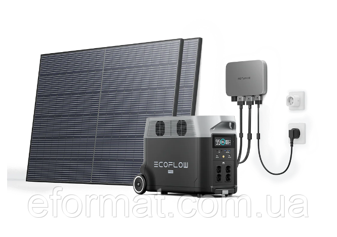 Комплект EcoFlow PowerStream - мікроінвертор 600W + зарядна станція Delta Pro та сонячні панелі 2х400