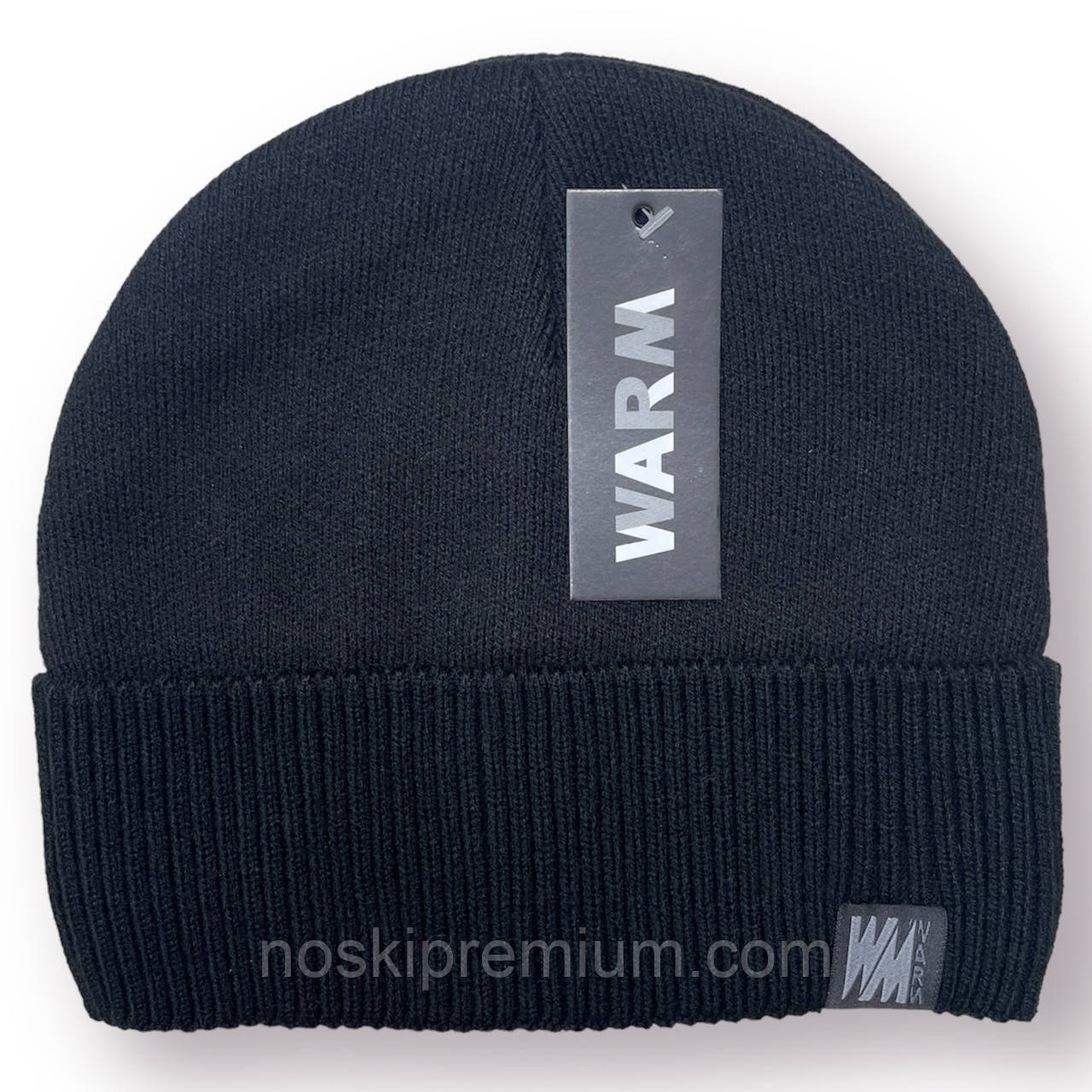 Шапка чоловіча "Гера" вовняна на флісі з закотом ТМ WARM, арт 020117, чорна, фото 1