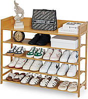 Бамбуковый органайзер для обуви, 5-уровневая полка для хранения обуви в прихожей и шкафу