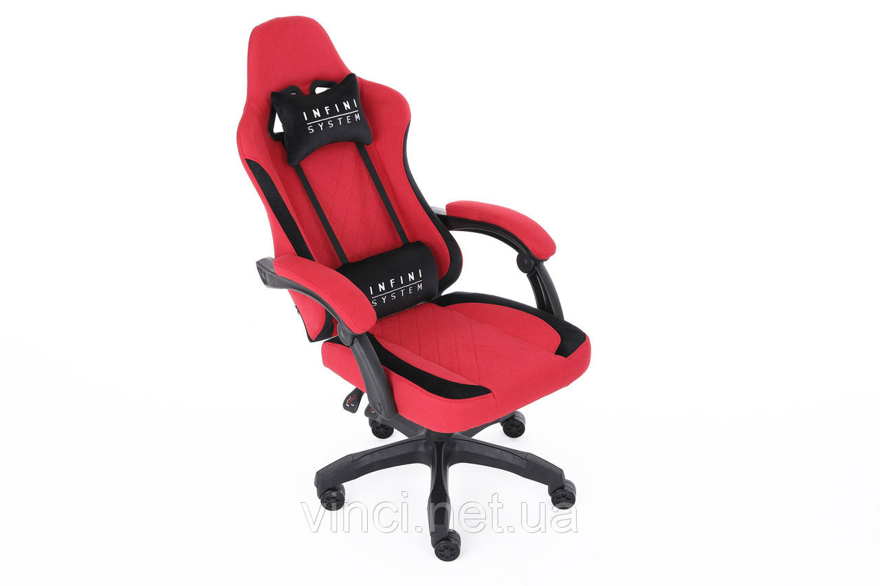 Крісло компютерне Infini System Red (No.20) Геймерське крісло з ТКАНИНИ Ігрове спортивне крісло + 2 подушки, фото 1