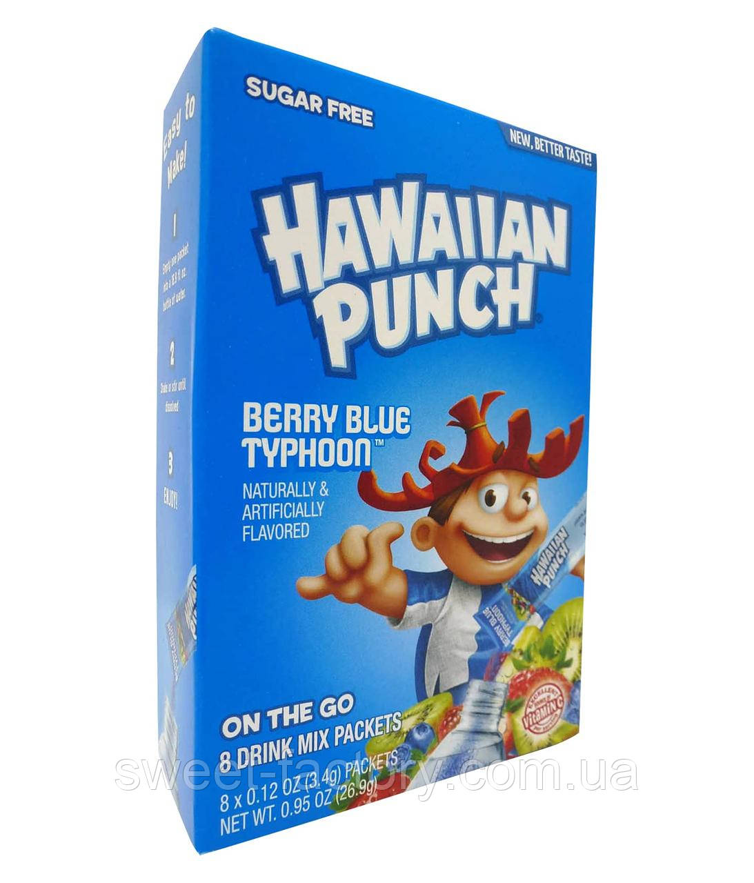 Порошковий напій Hawaiian Punch Berry Blue Typhoon On the go 8 sticks без цукру 26g, фото 1