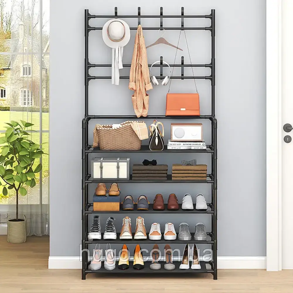 Підлогова вішалка для одягу (165х59х29,5см) Simple floor clothes rack, Чорна / Стійка для одягу на 5 полиць