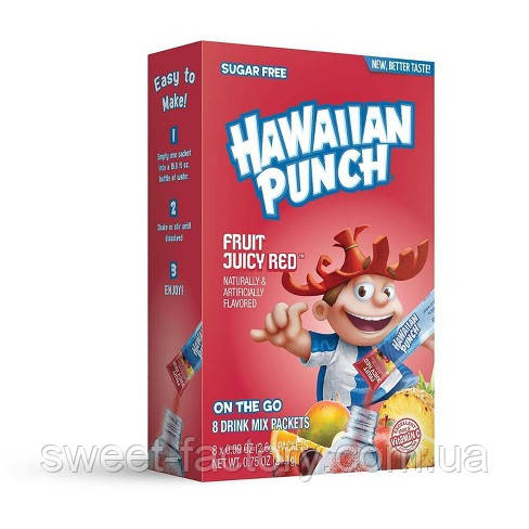 Порошковий напій Hawaiian Punch Fruit Juicy Red On the go 8 sticks без цукру 26g, фото 1