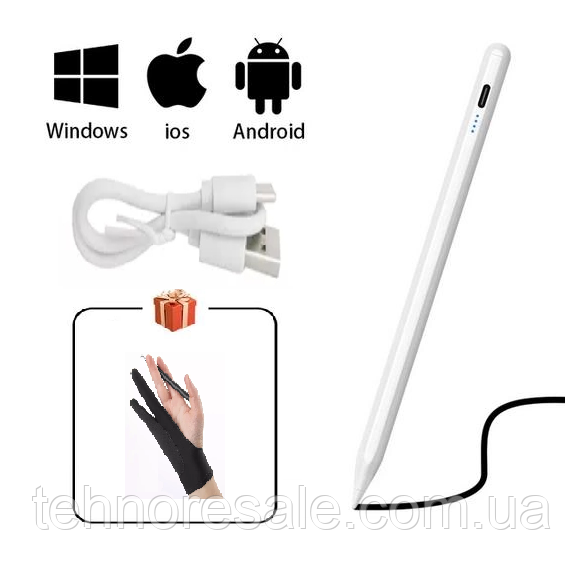 Стилус універсальний з рукавичкою для планшета та телефона  iOS/Android/Windows, білий