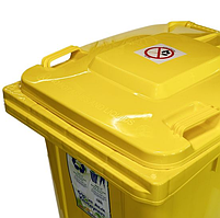 Бак для збору сміття 240 л на 2-х колесах, ударостійкий ABS пластик, жовтий Afacan Plastik, фото 3