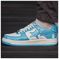 Мужские / женские кроссовки A Bathing Ape Bape STA Patent Blue White, голубые кожаные кроссовки бейп ста