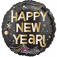 Фольгована кулька Anagram 18"(45 см) Коло "Happy New Year!" Золота гірлянда