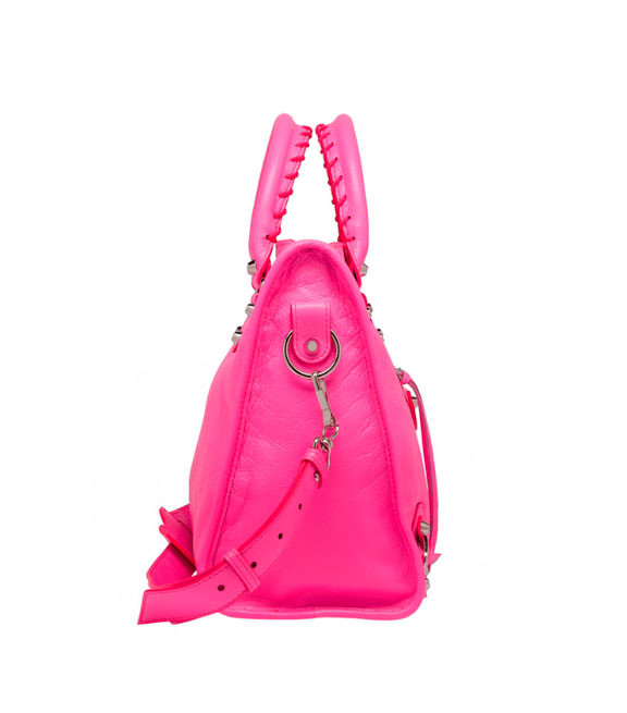 Шкіряна жіноча сумочка через плече Balenciaga Classic Silver City Pink
