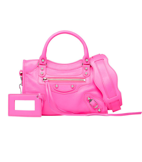 Шкіряна жіноча сумочка через плече Balenciaga Classic Silver City Pink Mini