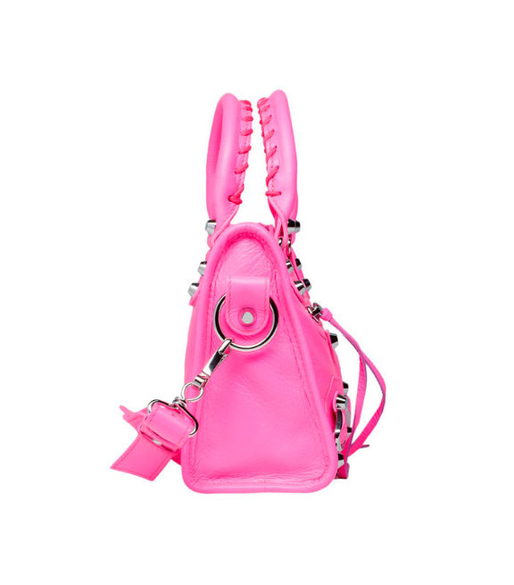 Шкіряна жіноча сумочка через плече Balenciaga Classic Silver City Pink Mini