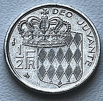 Монета Монако 1\2 франка 1995 р.