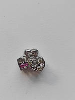 Серебристая Розовая заколка краб для волос металл мальвинка Сердце со стразами