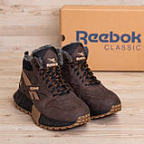 Черевики чоловічі зима Reebok шкіряні на хутрі, коричневі спортивні черевики високі натуральна шкіра *R-05 шок бот*, фото 3