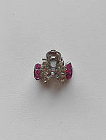 Серебристая Розовая заколка краб для волос металл мальвинка со стразами Бантик