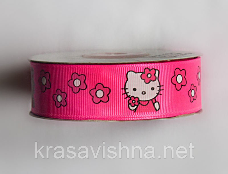 Стрічка репсова 25 мм Marill Hello Kitty рожева (залишок 40 см)