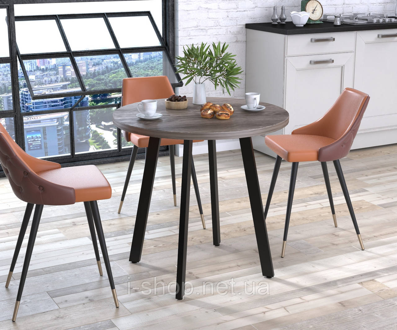 Круглий обідній стіл Лерой Loft Design Дуб Палена