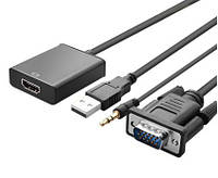 Переходник-конвертер HDMI (F) - VGA (M) TRY Plug (USB + звук, кабель 3.5 мм и microUSB) черный