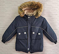 Куртка-парка зимова дитяча з хутром на капюшоні пряма для хлопчика 3-7 років, колір темно-синій