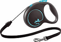 Поводок-рулетка для собак Flexi Black Design M, 5 м, трос, синий / Рулетка для собак Флекси / Поводок для