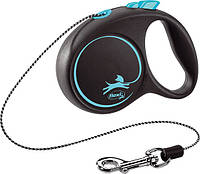 Повідець-рулетка для собак Flexi Black Design XS, 3 м, трос, синій/Ролетка для собак Флексі/Повідець для