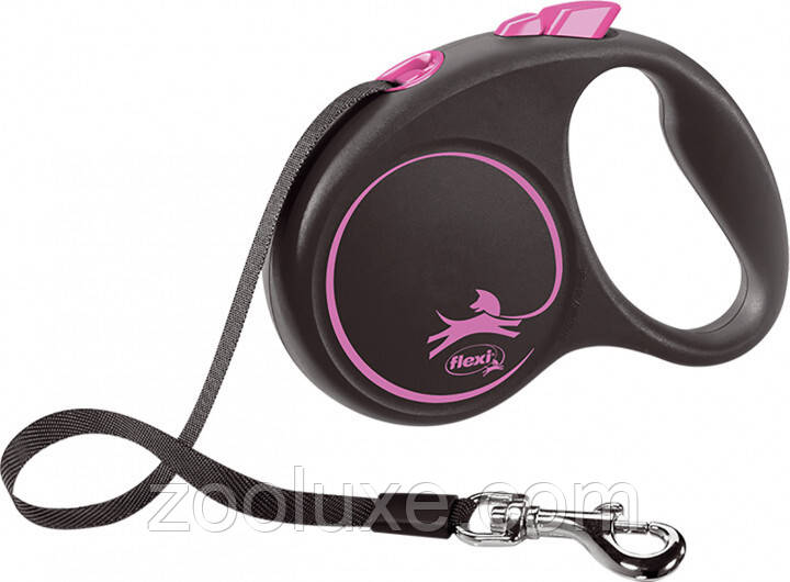 Повідець-рулетка для собак Flexi Black Design S, рожевий м, стрічка, чорний/Ролетка для собак Флексі/Повідець