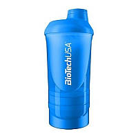 Шейкер с отсеками BioTech USA Shaker Wave + 3 in 1 (500 ml, голубой)