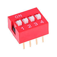 DIP перемикач (dip switch) DS-04 в плату, 8pin, ON-OFF, red