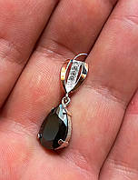 Срібна підвіска з золота пластина чорний камінь фіаніт