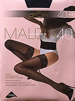 Чулки Omsa , Malizio 40d, с ажурной , силиконовой коронкой, чёрные, бежевые , 2, 3, 4, Италия