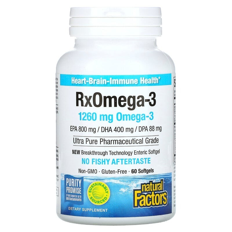 Омега-3 Natural Factors "Rx Omega-3" підтримка серцево-судинної системи, 630 мг (60 гелевих капсул)