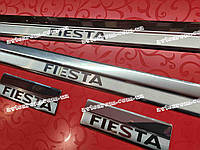 Накладки на пороги Ford Fiesta 2008- (Premium) Форд Фиеста нержавейка с логотипом 4штуки