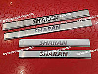 Накладки на пороги VOLKSWAGEN SHARAN *2010- (Premium Нержавейка) Фольксваген Шаран комплект с логотипом 4штуки