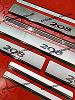 Накладки на пороги PEUGEOT 208 / 208 FL 5D *2012- (PREMIUM комплект) нержавейка с логотипом 4штуки