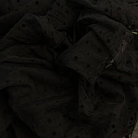 Тканина сітка чорна з горохом великим та дрібним флок