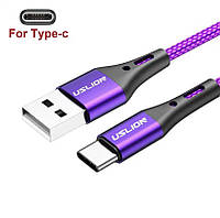 Кабель зарядный USLION USB to Type-C 3A 2 m (быстрая зарядка юсб на тайп с) Фиолетовый