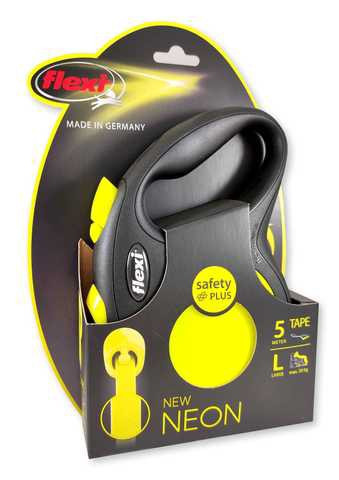 Повідець-рулетка Flexi Neon L, для собак до 50 кг, стрічка 5 м, жовтий