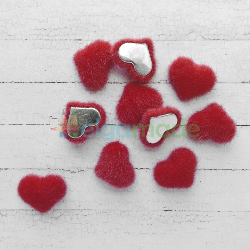 Кабошон хутряний серце міні, ЧЕРВОНИЙ, 1.7х1.5 см, 1 шт, фото 1