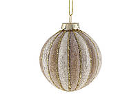 Стеклянный Елочный шар с бархатным покрытием и декором из глитера, 10см, цвет - белый