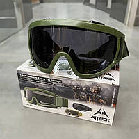 Баллистические очки ATTACK, тактическая маска + 2 сменных стекла, цвет Олива