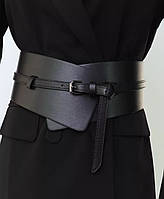 Ремінь-корсет жіночий чорний корсетний широкий екошкіряний масивний на пальті піджак батал